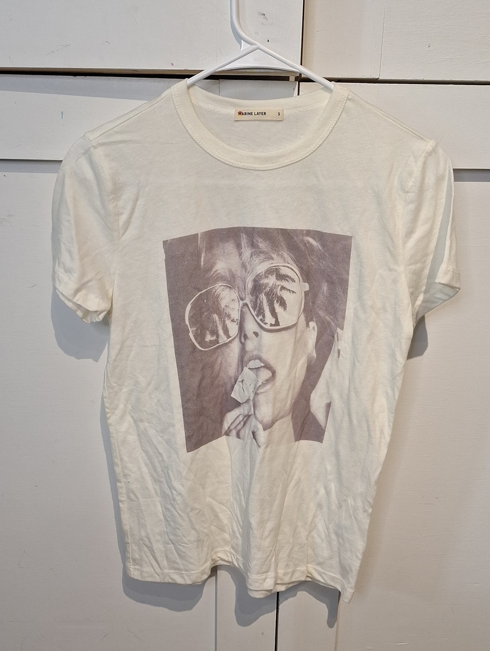 Marine Layer Cream Short-Sleeve Tee with Graphic Sunglasses Print